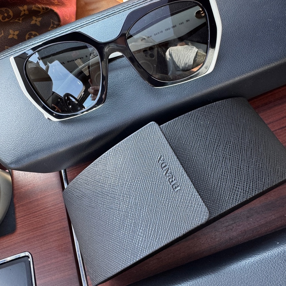 Prada Black and White Sunglasses with Black Wallet